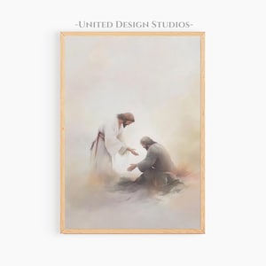 Jesus Healing Man Painting Printable Wall Art, Jesus Wall Art Digital Download, Bible Art, Modern Christian Art, Come Follow Me, Lds Art