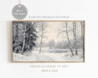 雪景色フレームTVアート、ヴィンテージクリスマスフレームTV、冬の木々