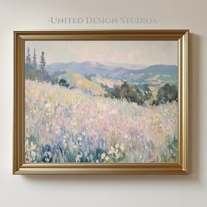 Pastel Wildflower Watercolor Printable, Spring Meadow Landscape Wall Art, Floral Country Nature Decor, Botanical Artwork, Digital Download