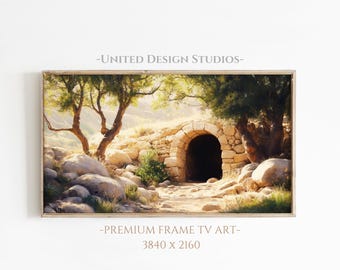 Easter Frame Tv Art, Jesus Christ Art, Spring Frame Tv Wallpaper, Christian Religious Oil Painting, He is Risen Painting, Jesus Tomb
