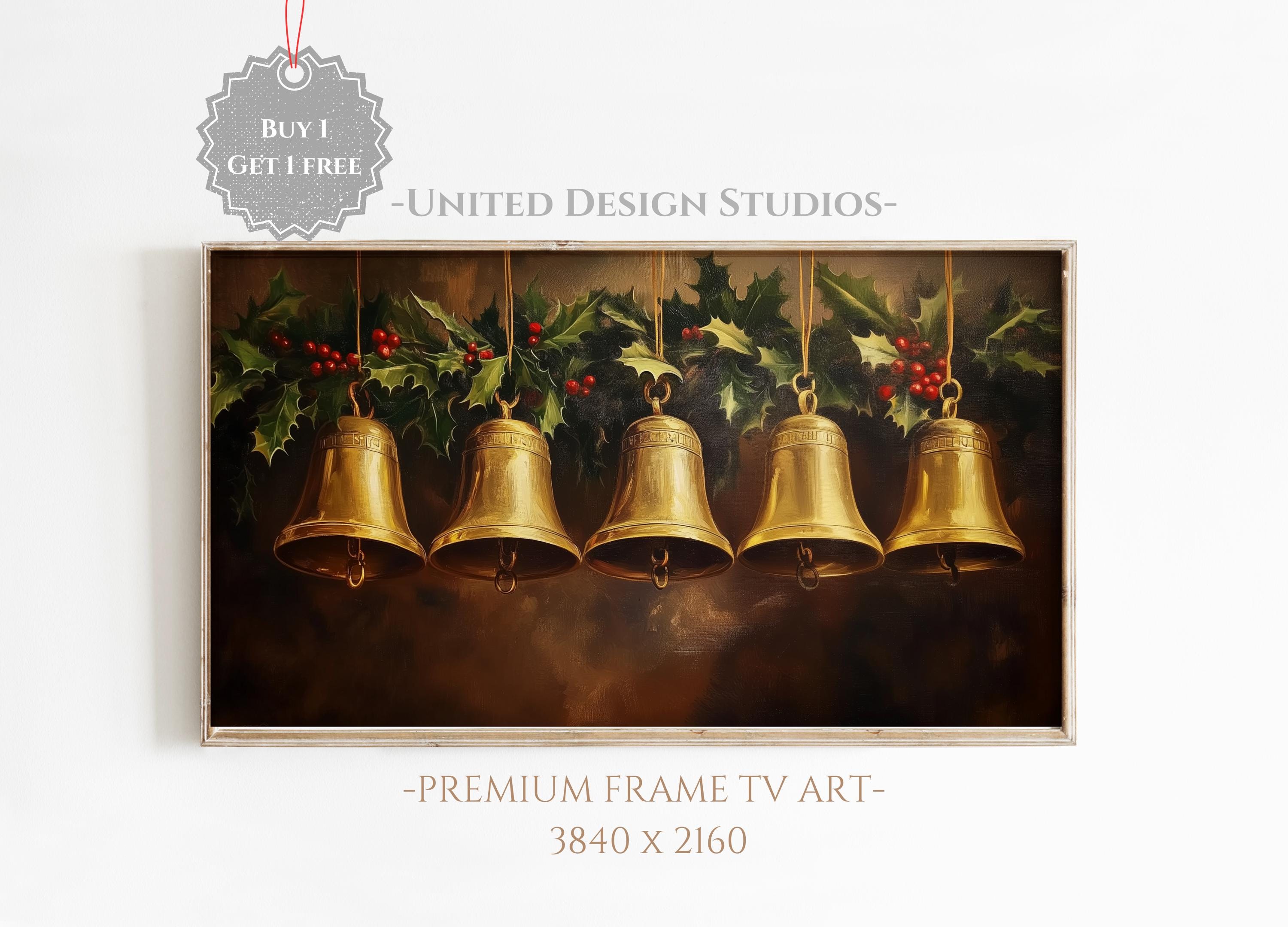 Christmas Frame Tv Art, Christmas Bells Frame Tv Art, Neutral