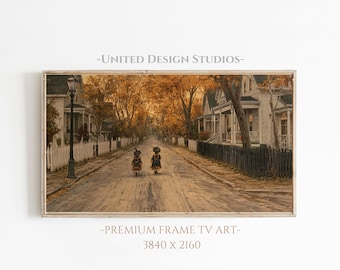 Fall Frame TV Art, Witches on Halloween Vintage Painting, Moody Halloween Art, Digital Download