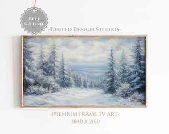 Cuadro de bosque invernal para Samsung, arte de TV con marco, arte invernal para TV, arte de pinos para TV, paisaje invernal rústico, arte de TV invernal de estilo granja