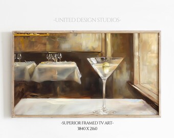 Martini Glasrahmen TV Kunst, elegantes Cocktail Gemälde, neutrales modernes Dekor für TV, Bar Rahmen Tv Kunst, Essen und Trinken Tv Bildschirmschoner