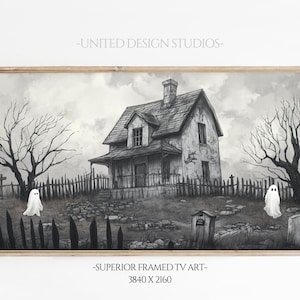 Samsungフレームテレビのハロウィーンアート、お化け屋敷フレームテレビアート、不気味なテレビアート、ゴーストフレームテレビアート、ハロウィーンアート、デジタルダウンロード