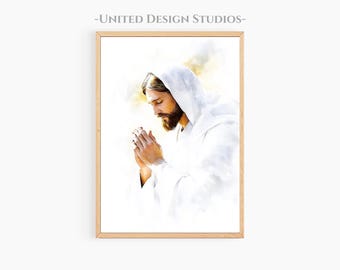 Jesus Praying Printable Wall Art, Modern Christian Artwork, Jesus Painting, Jesus Wall Art, Christian Home Decor Digital Download