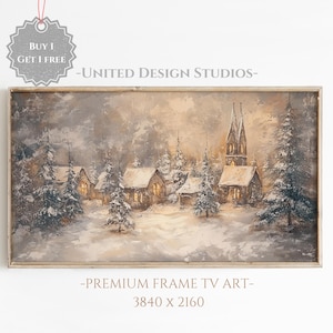 Frame Tv Winter Art, Oil Painting of Winter Christmas Town Frame Tv Art, Classic Christmas Village Tv Art, Christmas Frame Tv Art, Digital