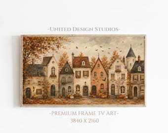 Fall Frame TV Art, Autumn Halloween Village, Moody Cottagecore Art, Digital Download