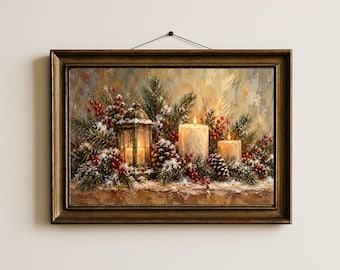 Christmas Still Life Print, Vintage Holiday Wall Art, Digital Download