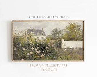 Spring FRAME TV Art, Cottage Rose Garden, Summer Oil Painting, Farmhouse Frame TV Art, Cottagecore Wall Art Decor, Digital Download