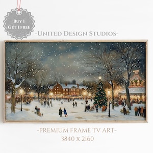 Winter Frame Tv Art, Frame Tv Art Christmas, Neutral Landscape Painting of Winter Town Tv Art, Farmhouse Christmas Frame Tv Art, Digital