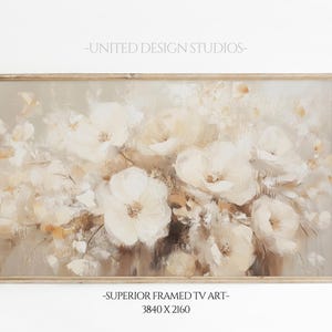 Flowers Frame TV Art, Spring Floral Oil Painting, Summer Botanical TV Art, Neutral Beige Victorian Home Decor, Digital Download
