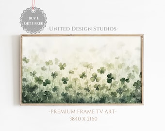 Saint Patrick's Day FRAME TV Art, Neutral Rustic Oil Painting of Clovers, Shamrock Farmhouse Decor, St. Patrick's Day Painting