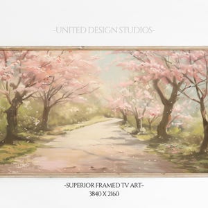 春の桜のフレームテレビアート、花の風景画、フレームテレビ用の春の花のデジタルダウンロード、静かな自然の風景