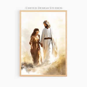 Jesus Walking With Woman Printable Art, Jesus And Girl Art, Bible Art, Jesus Painting, Christian Art, Religious Decor, Catholic Art, LDS Art