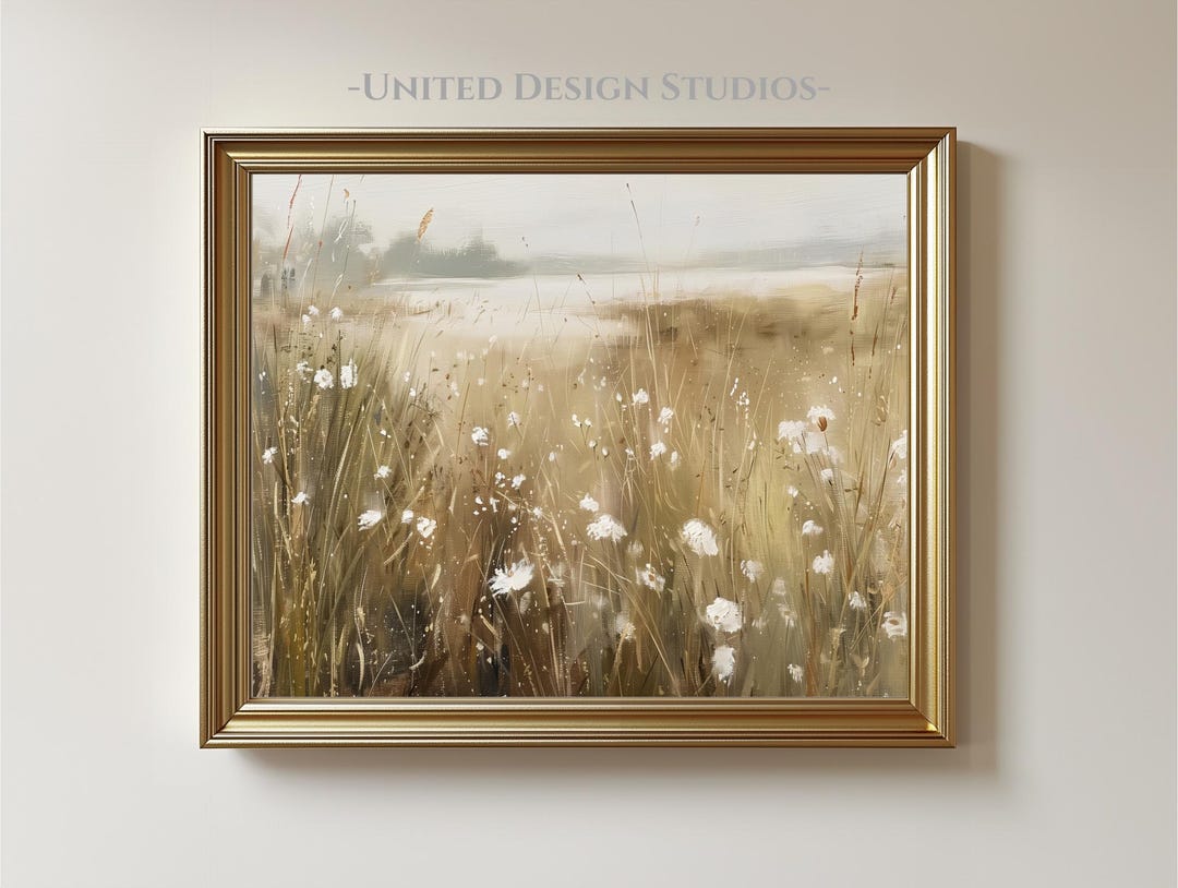 Wildflower Field Oil Painting Printable, Lake Landscape Wall Art ...