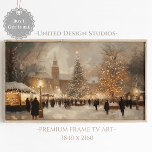 Frame Tv Winter Art, Oil Painting of a Winter Christmas Town Frame Tv Art, Classic Christmas Village Tv Art, Christmas Frame Tv Art, Digital