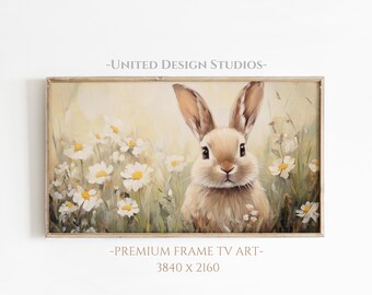 Spring Bunny Rabbit Frame TV Art, Easter Bunny TV Art Frame, Spring Decor Vintage Farmhouse TV Art, Spring Tv Art Nursery Tv Art, Download