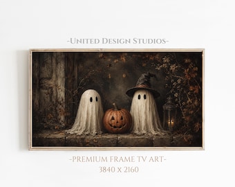 Halloween Frame TV Art, Vintage Halloween Ghosts and Pumpkin, Spooky TV Art, Digital Download