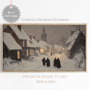 Frame Tv Winter Art, Painting of Classic Moody Winter Town Frame Tv Art, Holiday Frame Tv Art, Farmhouse Winter Village Frame Tv Art