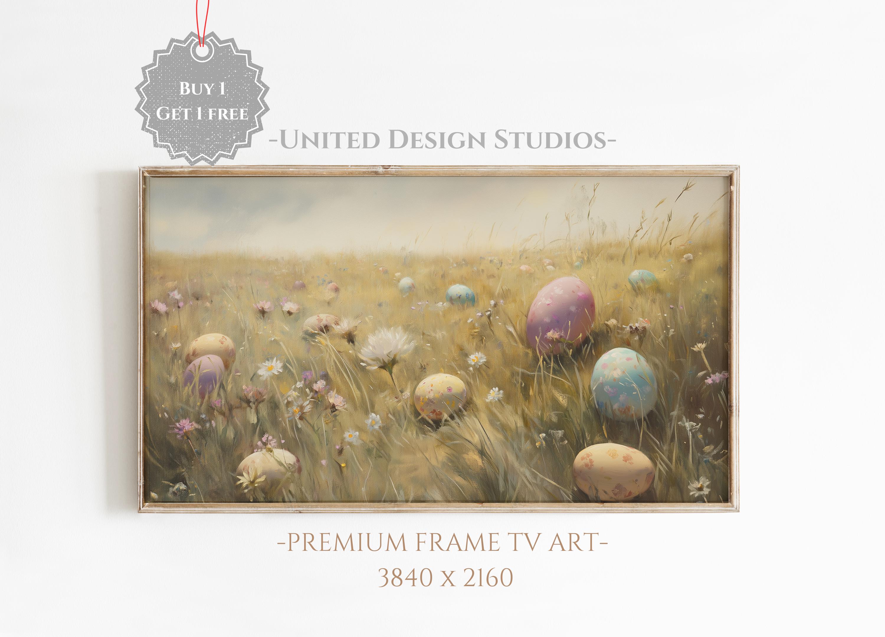 Easter FRAME TV Art, Easter Eggs Floral Frame Tv Artwork Pink Yellow Blue, Farmhouse Easter Frame tv, Easter Egg Hunt Tv Art Download