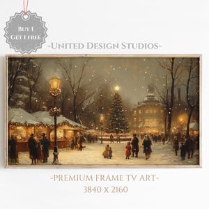 Christmas Frame Tv Art, Winter Christmas Village Tv Art, Neutral Painting of Holiday Market Frame Tv Art, Frame Tv Art Christmas, Digital