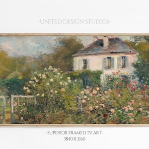 Summer Frame TV Art, Cottage Rose Garden, Vintage Oil Painting, Cottagecore Wall Art Decor, Farmhouse Frame TV Art, Digital Download