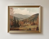 Fall Mountain Wall Art, Rustic Country Landscape with Autumn Trees and Foliage, Warm Fall Painting, Printable Wall Art Download