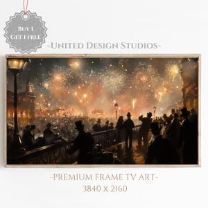 New Years Frame Tv Art, New Year Eve Party Decor Frame Tv Art, Dark Christmas Holiday People Painting Screensaver, NYE Frame Tv Artwork