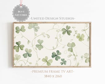 Arte de TV con tréboles del Día de San Patricio, arte de TV con tréboles neutros, arte minimalista con tréboles verdes para TV con marco, descarga de protector de pantalla de TV irlandés