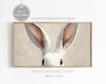 Osterrahmen TV-Kunst, Neutrale Pastell-Osterhasenohren, Osterdekoration, Frühlingsbild, Bauernhaus-Ostern-Kunst, digitaler Download