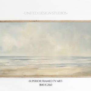Neutral Beige Summer Frame TV Art, Coastal Landscape Painting, Ocean Beach Scenery Tv Download, Seascape Summer Tv Art Download