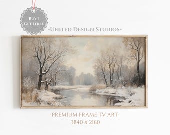 Winter Frame Tv Art, Winter Forest Stream Painting Tv Art, Neutral Farmhouse Winter Tv Art, Christmas Frame Tv Art, Holiday Frame Tv Art