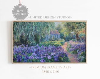Spring FRAME TV Art, Cottage Iris Garden, Summer Oil Painting, Farmhouse Frame TV Art, Cottagecore Wall Art Decor, Digital Download