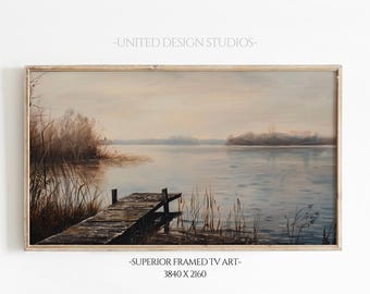Arte para TV con marco de lago de verano, pintura de paisaje tranquilo junto al lago, decoración de granja con lago, protector de pantalla para TV junto al mar, descarga digital