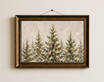Neutral Christmas Tree Print, Neutral Holiday Forest Watercolor Wall Art, Digital Download