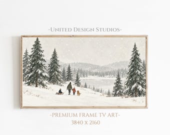 Winter Frame TV Art, Neutral Snowy Forest Landscape, Vintage Snowy Art, Digital Download