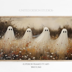 Halloween Samsung Frame TV Art, Ghost Fall Wildflower Field, Painting of Ghosts in a Autumn Field, Fall landscape, Fall Frame Tv Art