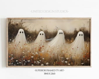Halloween Samsung Frame TV Art, Ghost Fall Wildflower Field, Painting of Ghosts in a Autumn Field, Fall landscape, Fall Frame Tv Art