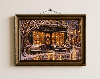 Christmas Bookshop Print, Vintage Christmas Wall Art, Digital Download