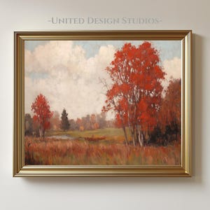 Fall Landscape Printable Wall Art, Fall Oil Painting, Autumn Field Wall Art, Neutral Nature Scene in Muted Warm Tones, Digital Download