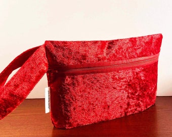 Wristlet Purse - Crushed Red Velvet Fabric - Wristlet Clutch, Small Handbag, Holiday Handbag, Bridesmaid Gift, Gift for Her, Hostess Gift