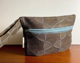 Wristlet Purse - Brown & Teal Fabric - Wristlet Clutch, Small Handbag, Everyday Handbag, Bridesmaid Gift, Gift for Her, Hostess Gift
