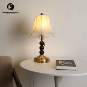 Wooden Pillar Pleated Table Lamp,Rustic Cozy Decorative Japandi,Nightstand Lamp,Fabric Shade 110-240V For Bedroom,Living Room Kitchen Retro