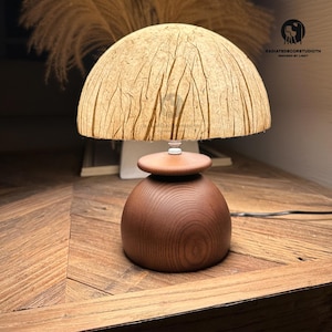 Wood Table Lamp,Nightstand Lights, Fabric Pleated Shade 110-240V, Bedroom Living Room, Kitchen Retro Rustic Cozy Decorative Japandi