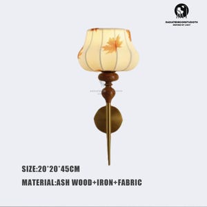 Wall lights,Leaf printed fabric,Wood and fabric wall lamp,Wooden wall lamp,Oak wall lamp,Ecological shipping,Sconce lamp,woodlamp,Home Decor