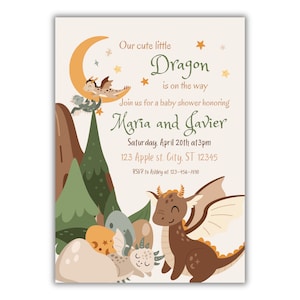 Onze kleine draak-uitnodiging, babydraak Gender Reveal, digitale uitnodiging, 5 x 7 uitnodigingstempel, babyshower, afdrukbare uitnodiging