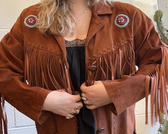 Vintage Pia Rucci Beaded Fringe Suede. Jacket