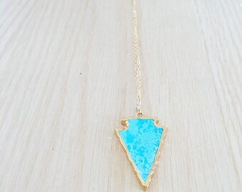 Long Gold Turquoise Arrow Necklace