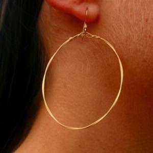 Gold Hoop Earrings, Large Gold Hoop, Gold Large Earrings, Thin Delicate Hoop, Big Bohemian Hoop, Large Hoop 2 inches image 5